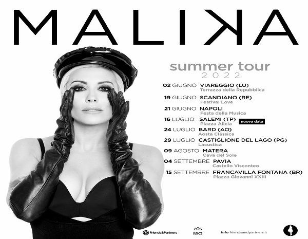 MALIKA AYANE in MALIKA SUMMER TOUR 2022 -Tra le date anche la Puglia