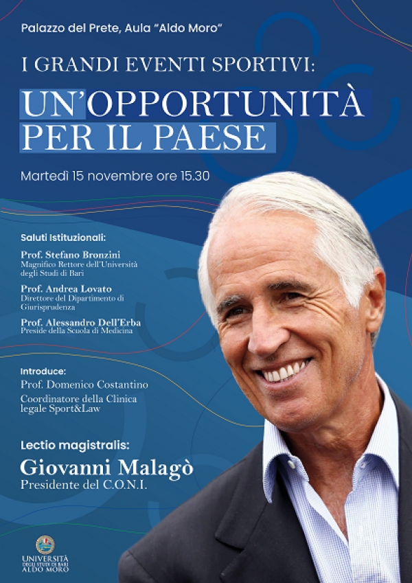 Il Presidente del C.O.N.I. Giovanni Malagò all&#039;Università di Bari per una lectio su &quot;I grandi eventi sportivi: un&#039;opportunità per il Paese&quot;