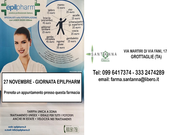 Giornata Epilpharm – La Farmacia Sant’Anna di Grottaglie promuove la fotoepilazione