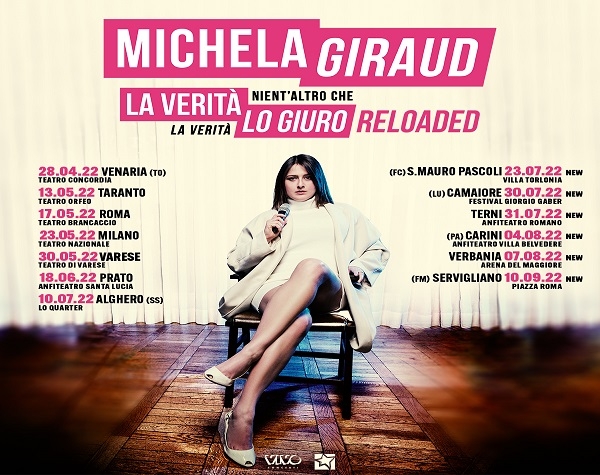 MICHELA GIRAUD – Nuove date estive dello show “LA VERITÀ, NIENT’ALTRO CHE LA VERITÀ. LO GIURO… RELOADED!”