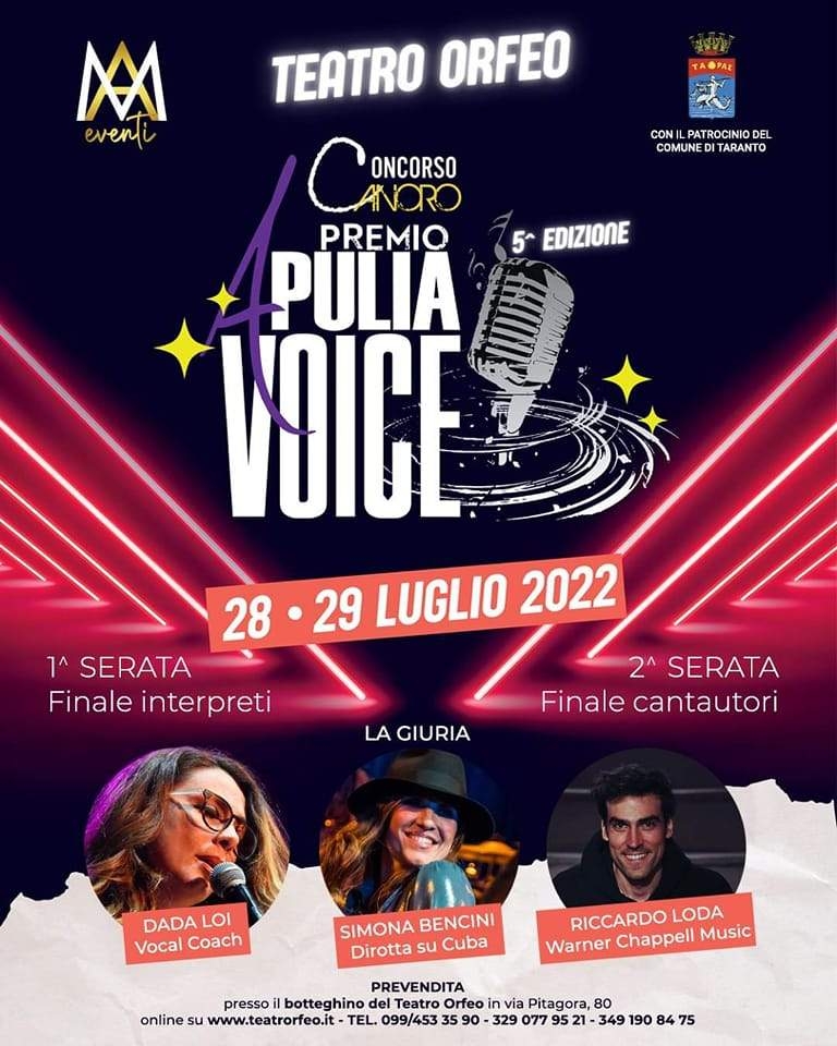 Premio Apulia Voice 2022, ci siamo: è la prima volta a Taranto