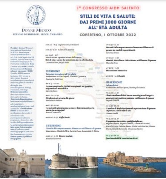 1°  CONGRESSO AIDM SALENTO : “STILI DI VITA E SALUTE DAI PRIMI 1000 GIORNI ALL’ETA ADULTA”