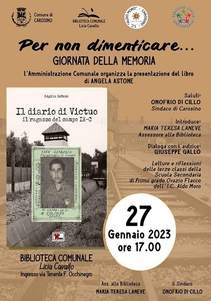 Per non dimenticare … GIORNATA DELLA MEMORIA  a Carosino si parla di VICTUO- Il ragazzo del Campo IX-C