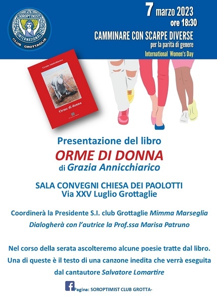 Soroptimist Club Grottaglie presenta il libro “Orme di donna” di Grazia Annicchiarico per commemorare la festa della donna