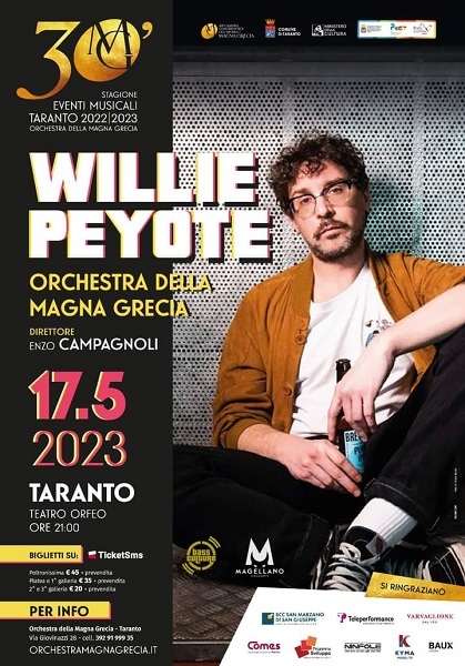 ORCHESTRA MAGNA GRECIA – Mercoledì 17 maggio, teatro Orfeo di Taranto: Willie Peyote, “tutto esaurito”