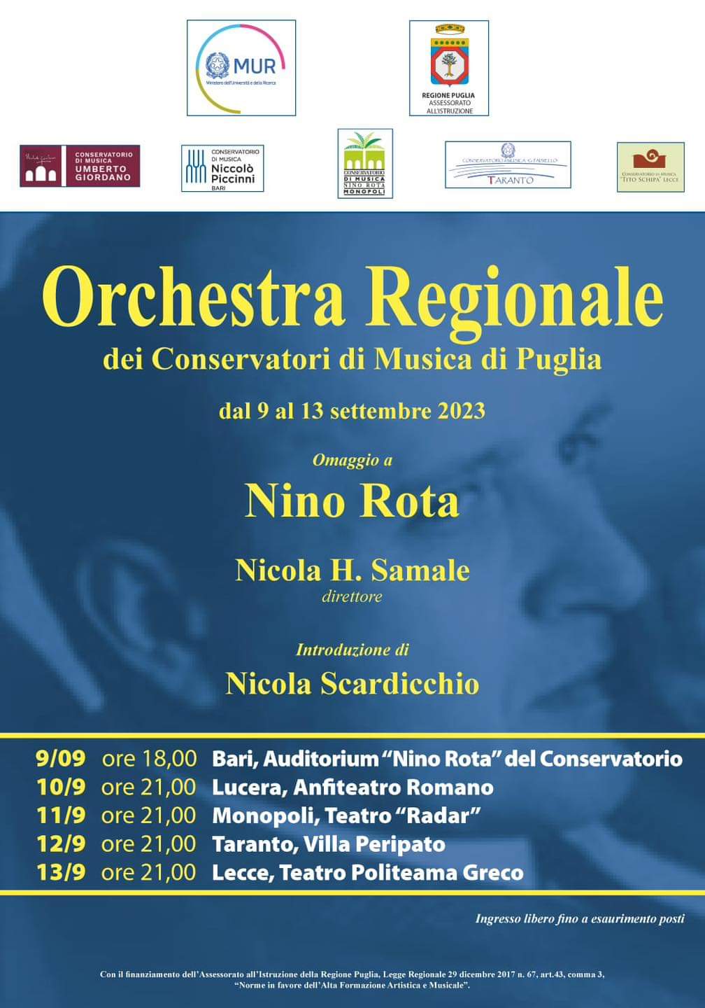 Il 12 Settembre l’Orchestra Regionale dei Conservatori Fa Tappa a Taranto