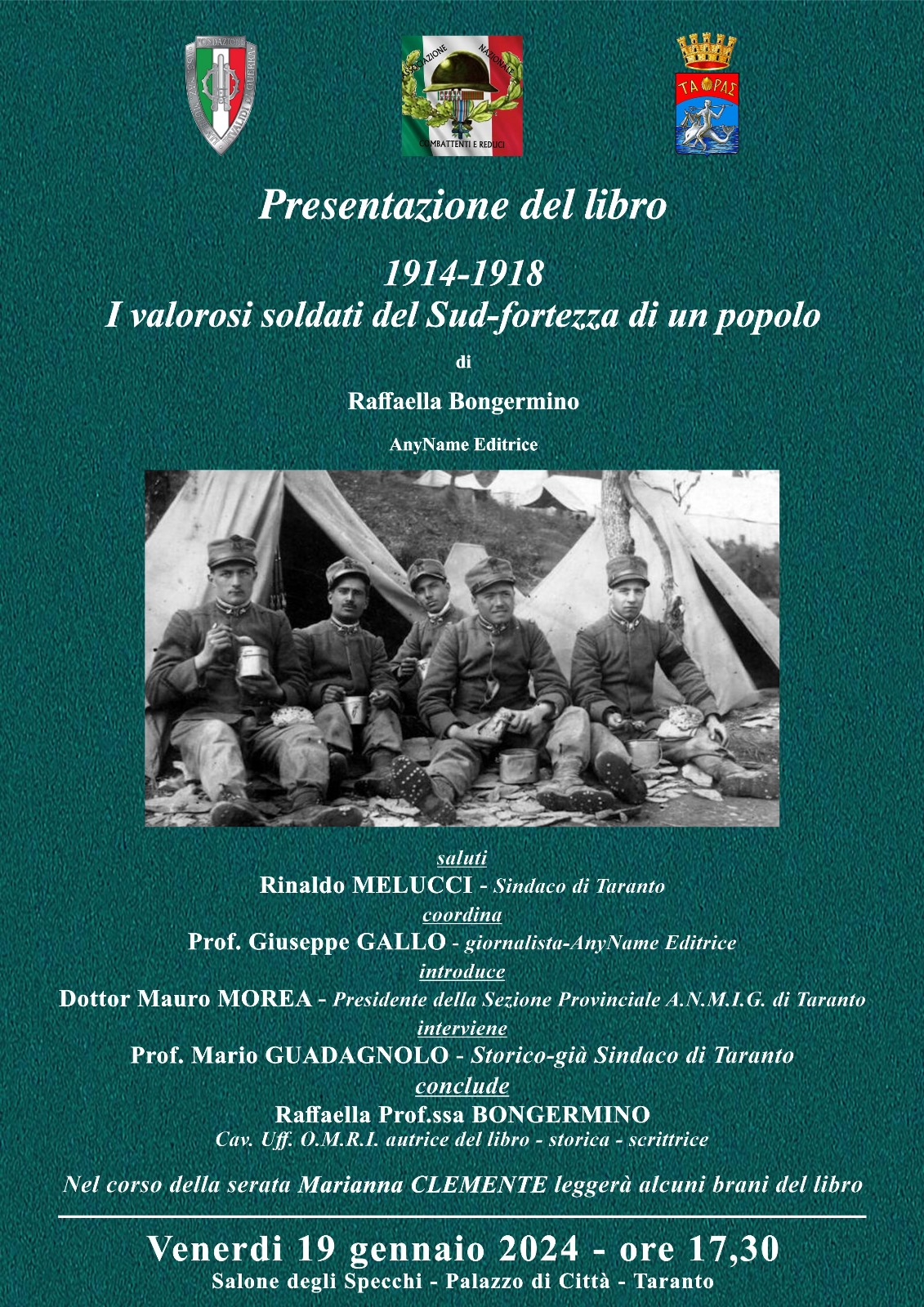 Presentazione del libro della professoressa Raffaella Bongermino “I valorosi soldati del Sud-fortezza di un popolo” a Taranto