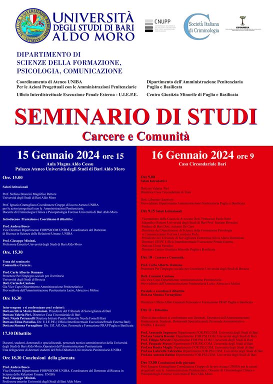 SEMINARIO DI STUDI: CARCERE E COMUNITA’