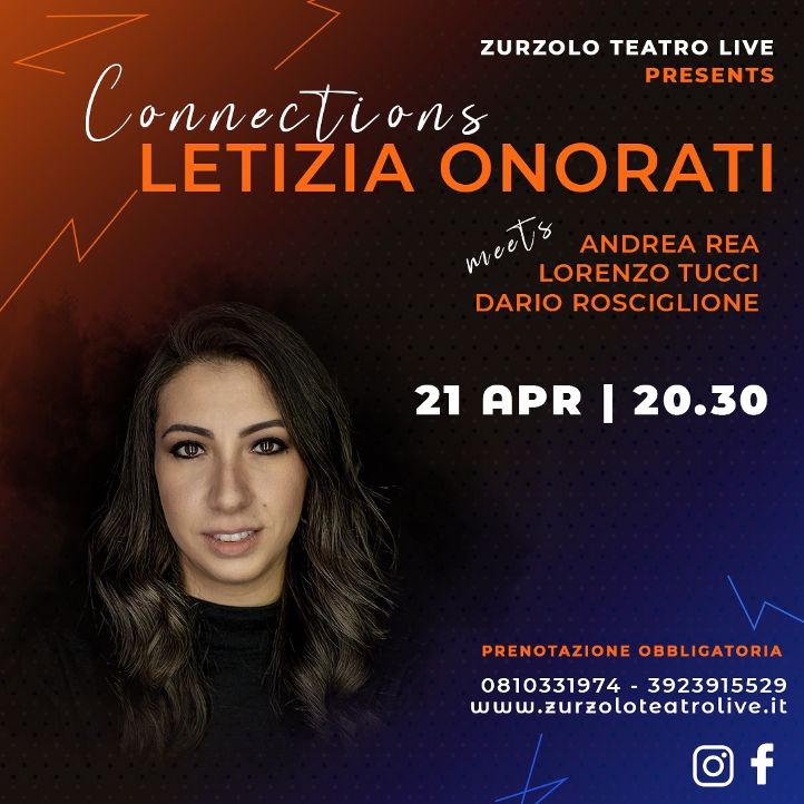 Domenica 21 aprile alle 20:30, allo Zurzolo Teatro Live di Napoli, Letizia Onorati meets Andrea Rea-Dario Rosciglione-Lorenzo Tucci in concerto con il progetto “Connections”