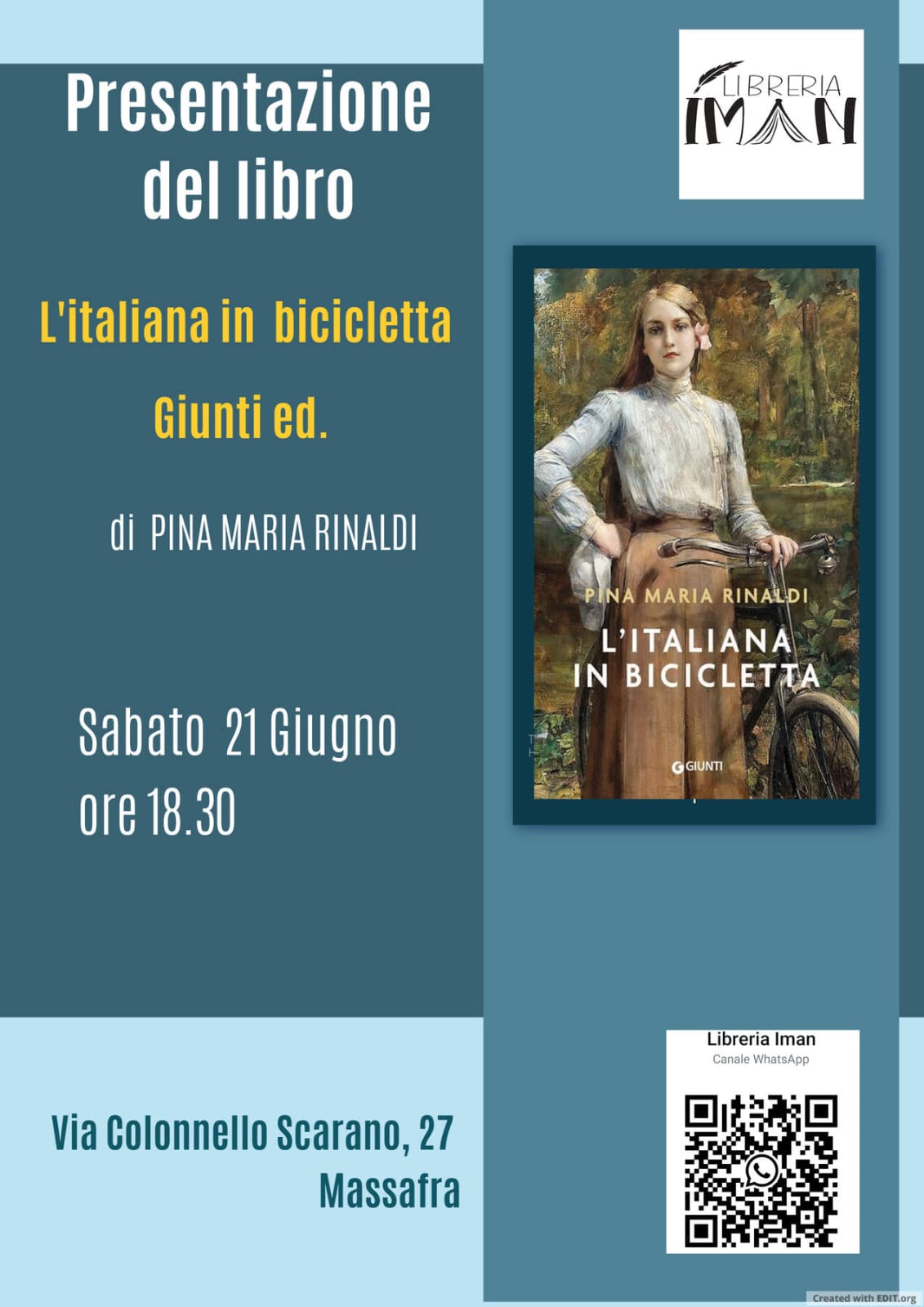 Pina Maria Rinaldi a Massafra con il suo romanzo storico